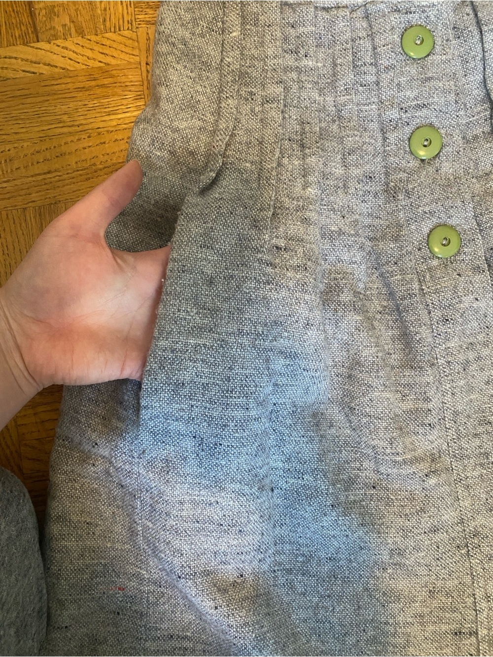 Courreges A-Line Skirt in Gray with Front Buttons - Picture 6 of 8